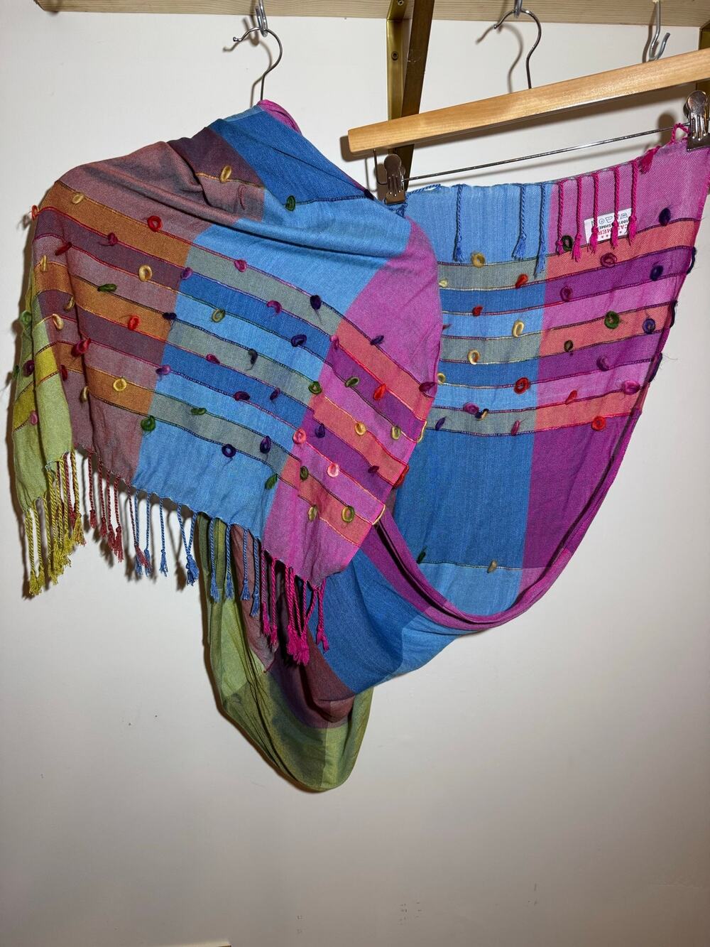 100% Cashmere Quirky Boho Bright Colored Oversized Scarf/Shawl